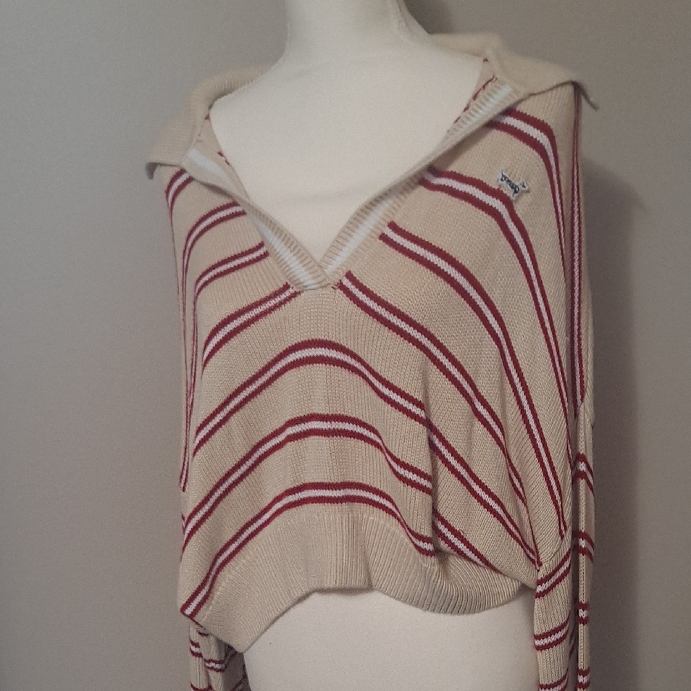 Vintage Pink Victoria Secret Striped V-Neck Cropped Sweater